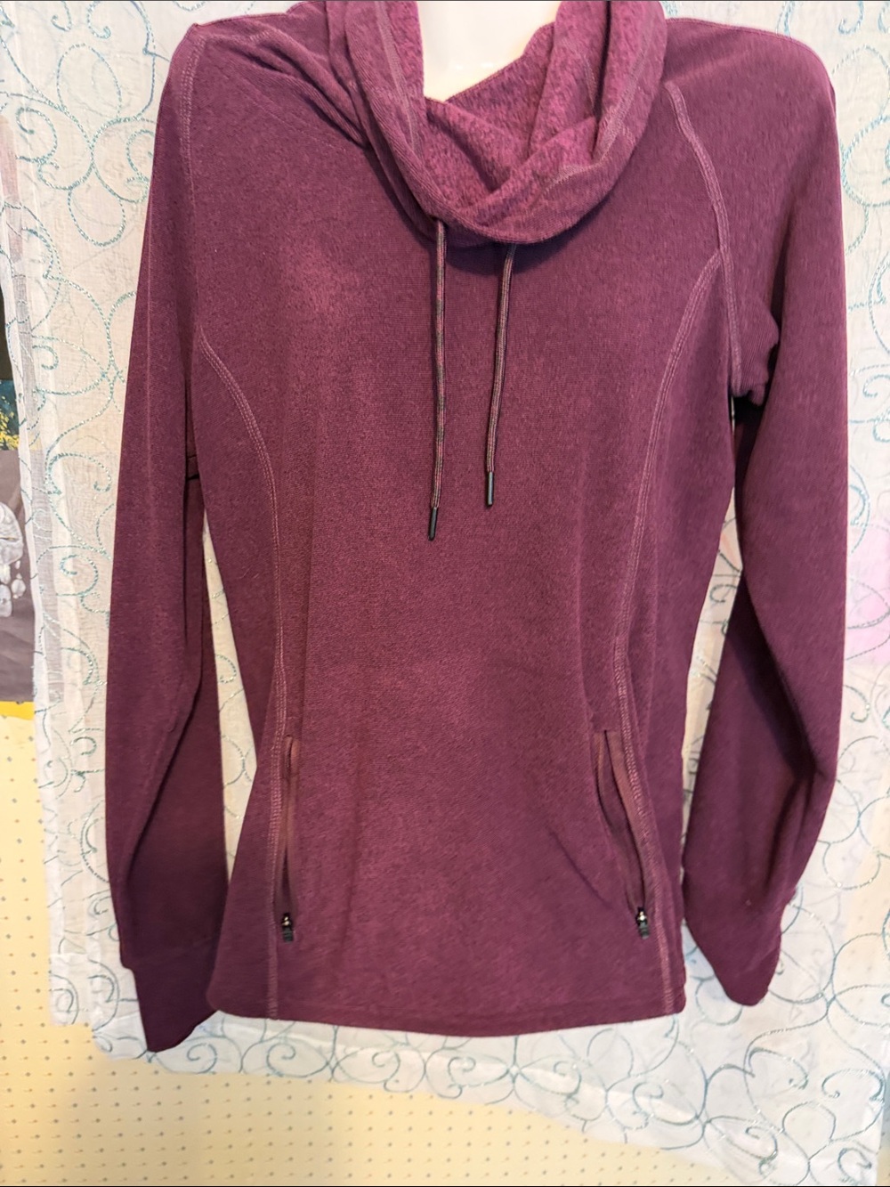 Women’s Cowl Neck Fleece Pullover Sweater - Burgundy